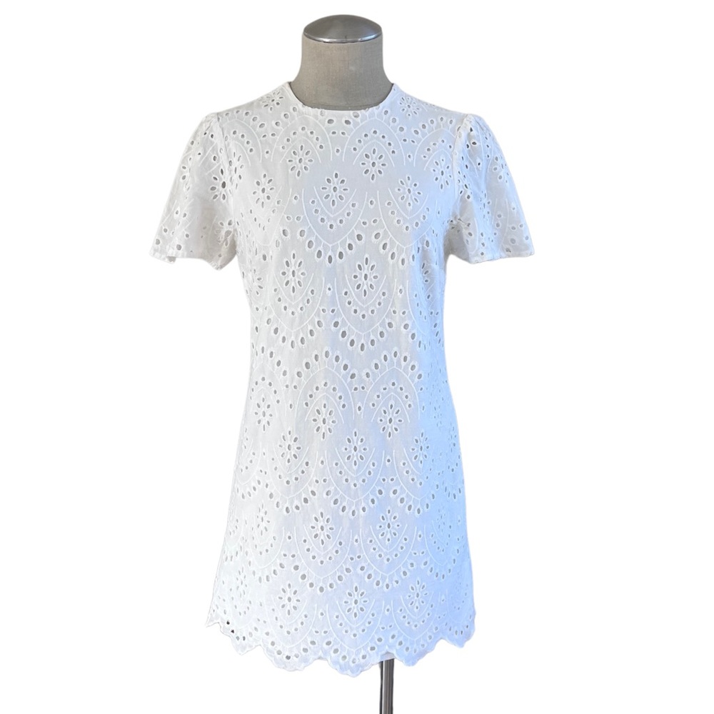 Zara Eyelet Mini Dress White Size XS